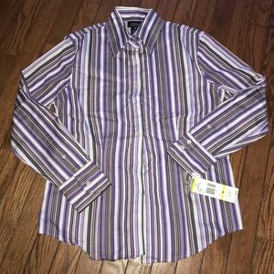 BRAND NEW purple, brown, black button down shirt